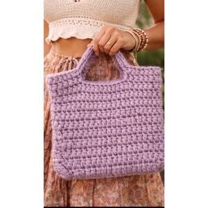 Handmade Crochet Bag Lavender Chunky Knit Tote Minimalist Aesthetic Purs